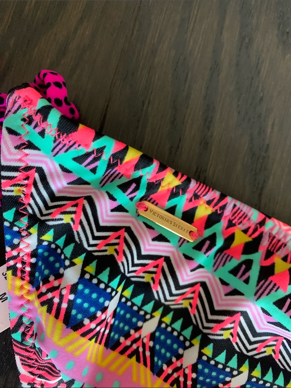 Victoria's Secret Neon Pink Multicolor Tribal Tie-Side Bikini Bottom - Picture 3 of 6